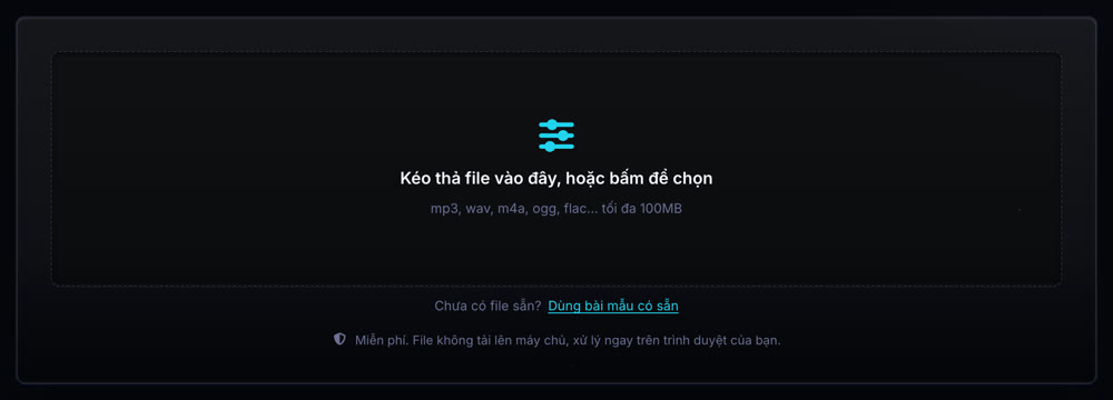 Hạ tone beat karaoke: vùng thả file của công cụ đổi tone và tốc độ