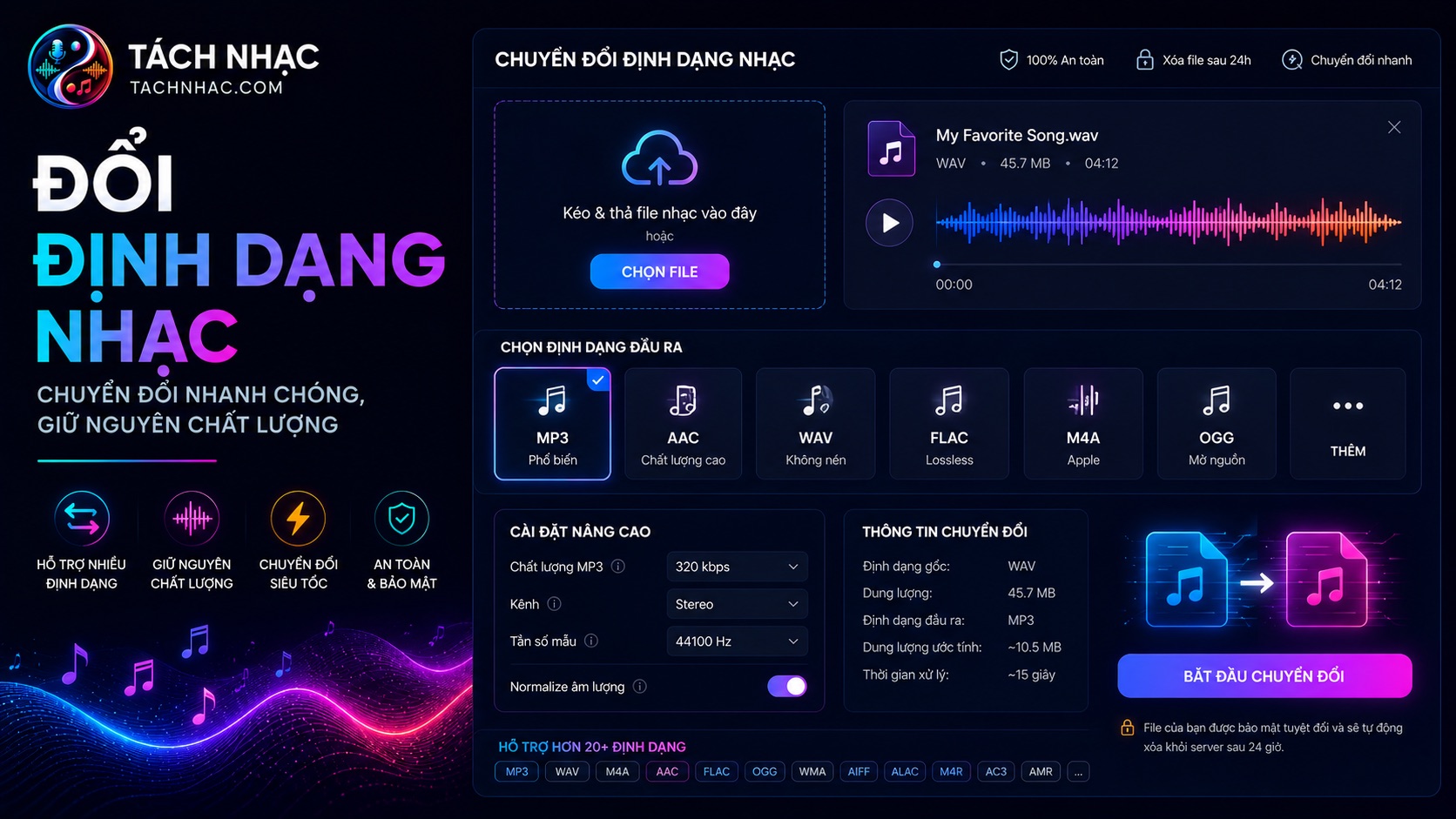Audio Converter Online, MP3 WAV and M4A | TáchNhạc